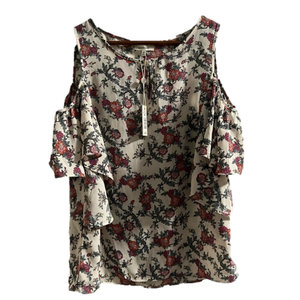 Max Studio Floral Cold Shoulder Top Size Medium MSRP $88 NWT
